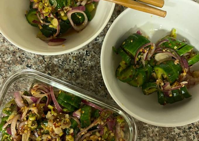 A picture of Asian Cucumber Salad that oozes with fresh flavours.