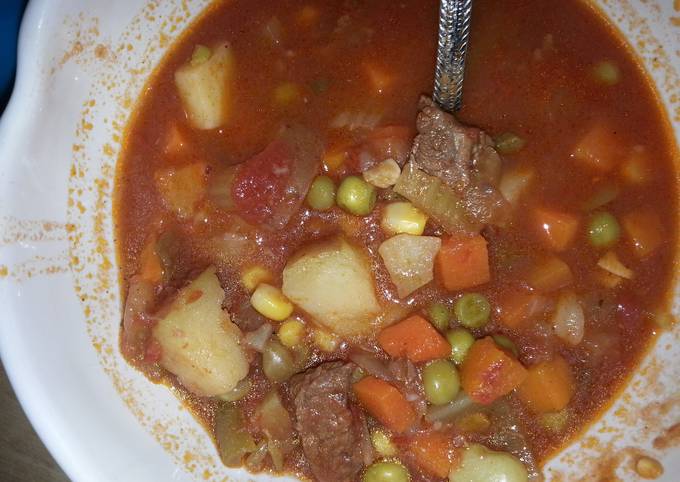 A picture of Beef vegetable soup.