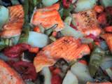 A picture of Baked Salmon in Beer with Vegetables.