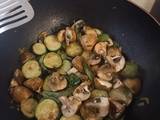 A picture of Courgettes, shallots, chestnut mushrooms.