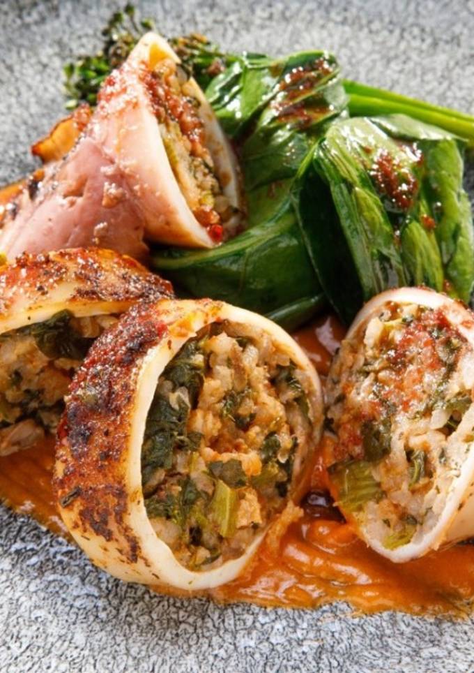 A picture of Stuffed Calamari with European Rice.