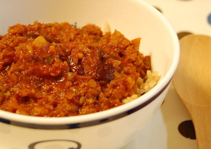 A picture of Vegetarian Chili Con Carne Vegetable Chili and Rice.