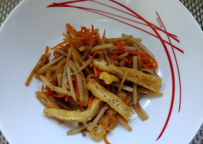 A picture of Japanese sautéed and braised burdock root(Kimpira Gobo) (V).