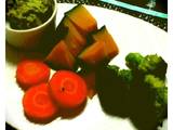 A picture of Steamed Vegetables with Avocado Sauce.