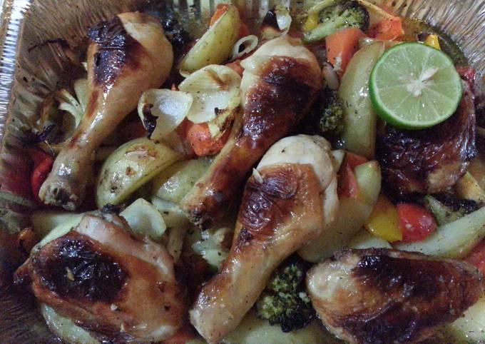 A picture of Roasted Chicken with Vegetables. Tender & Juicy.