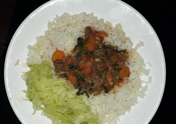 A picture of Rice,Cabbage,Meat Stew#festivedishcontestkakamega#authormarathon.