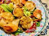 A picture of Salad with sea scallops.