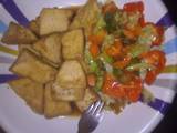 A picture of Awara (tofu) with vegetable.