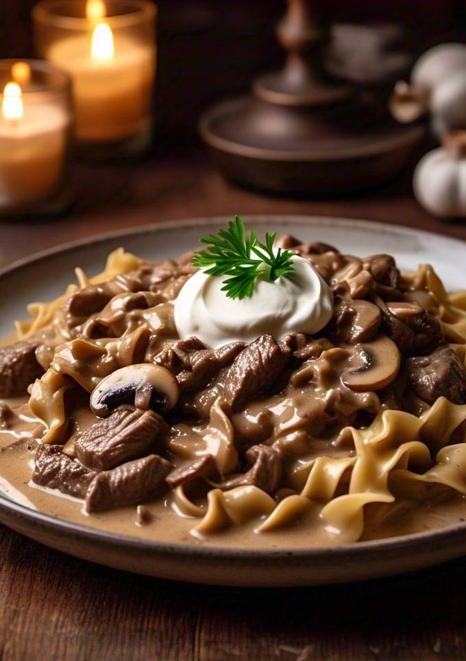 A picture of Slow cooker Beef Stroganoff.