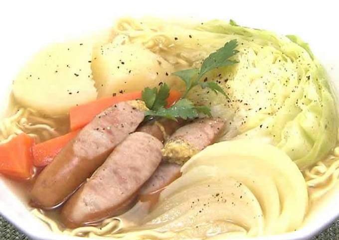 A picture of Sausage and Vegetable Pot-Au-Feu-Style Ramen.