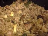 A picture of Grilled pork and vegetables fried rice.