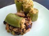 A picture of Egyptian mashi cosa (stuffed squash) with chicken vegetable stir fry.