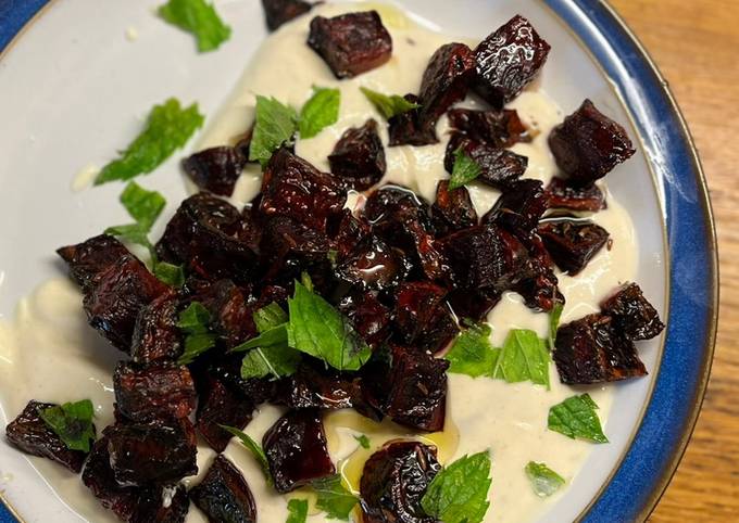 A picture of Roasted beetroot with tahini yoghurt.