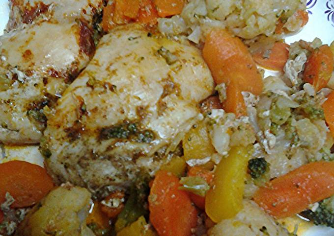 A picture of Roasted Buttery Chicken and Vegetables.