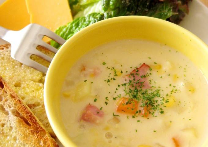 A picture of Corn Potage with Lots of Vegetables.