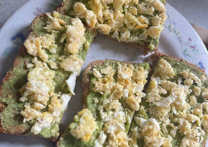 A picture of Avocado on toast With scrambled eggs.