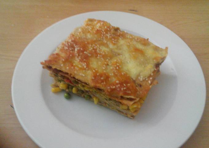 A picture of Low- histamine vegetable and cheese pancakes lasagna.