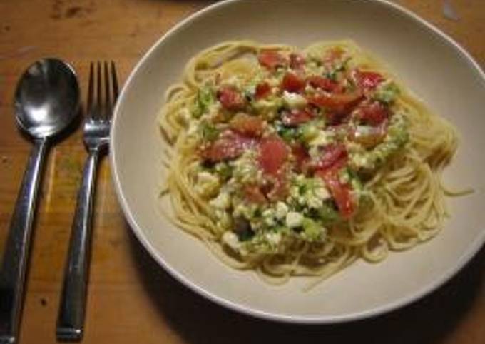 A picture of Cold Pasta with Cheese and Summer Vegetables.