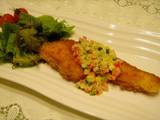 A picture of Salmon Meunière with a Simple and Colorful Vegetable Sauce.