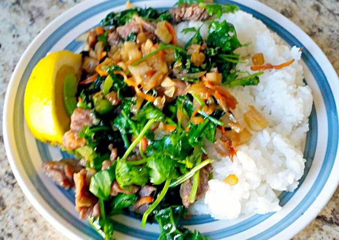 A picture of Marinated Beef Vegetable Stir Fry & Rice.