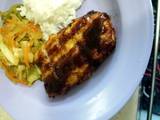 A picture of Pork Tonkatsu with Buttered Vegetables.