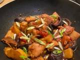 A picture of Braised Chicken with Shiitake Mushrooms and Potatoes.