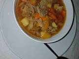 A picture of Mince meat and vegetable soup.