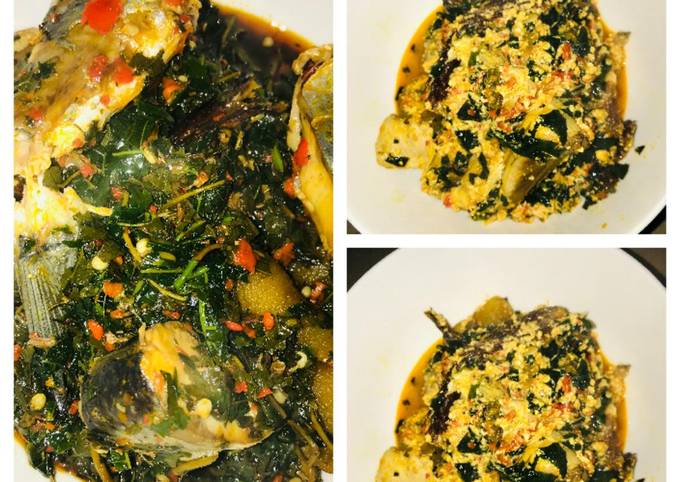 A picture of Title:egusi soup and vegetable soup.