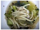 A picture of linguine vegetable soup.