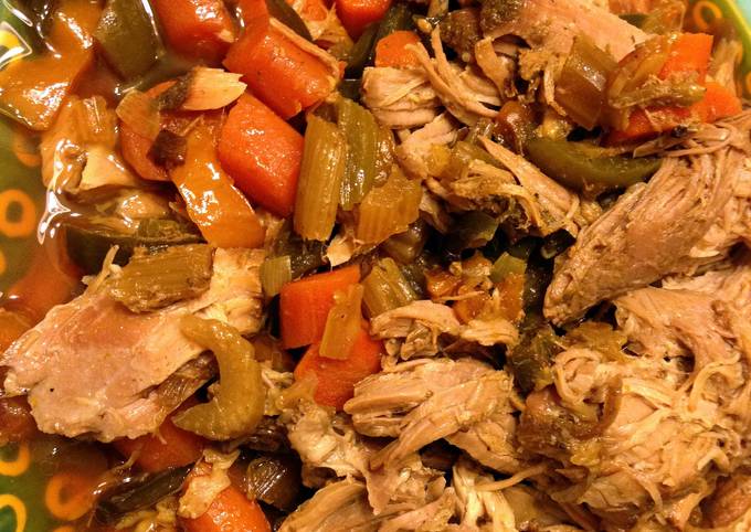 A picture of Easy slow cooker pork and vegetables.