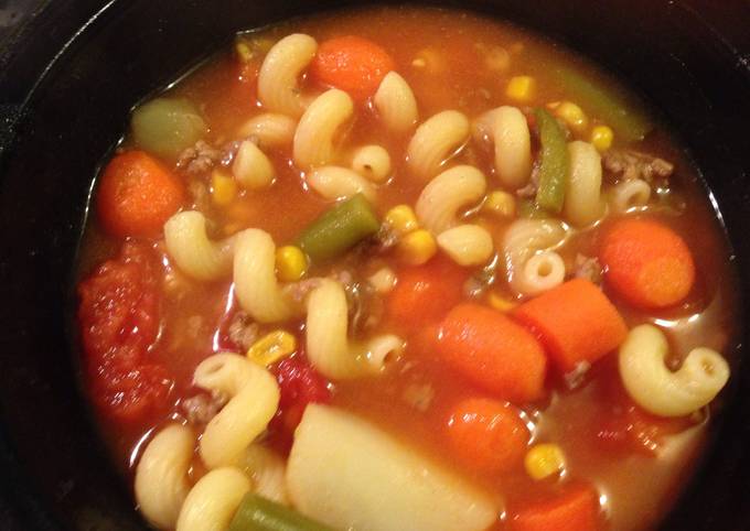 A picture of Vegetable Soup With Hamburger Meat.