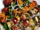 A picture of Chicken, Haloumi and Vegetable skewers.