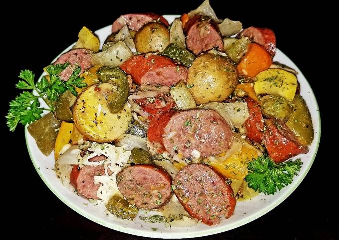 A picture of Mike's Andouille Sausage & Vegetable Melody.