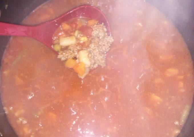 A picture of Super quick vegetable beef soup.