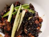 A picture of Black Bean Paste Chicken and Vegetables. Jajangmyeon (Keto).