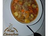 A picture of Mince meat and vegetable soup.