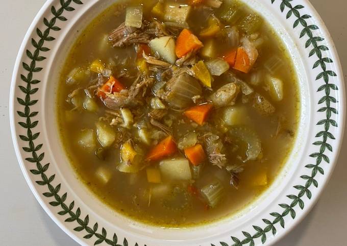 A picture of Use-up Turkey Stock and Vegetable Soup with Indian Spices.