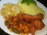 A picture of Mexican Sweet Corn & Chicken Combo with Rice n Steamed Cabbage.