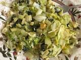 A picture of Main dish with egg, cabbage, celery and spinach.