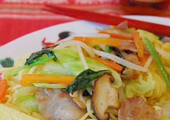 A picture of Yakisoba Noodles with Lots Of Vegetables and Fish Sauce.