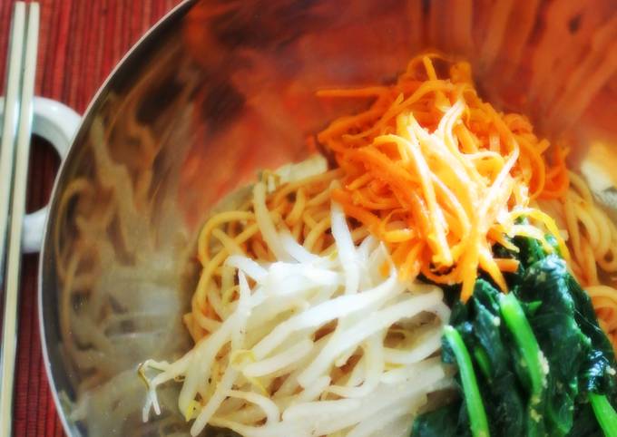 A picture of Bibimbap Noodles With Vegetable Namul and All-Purpose Korean Sauce.