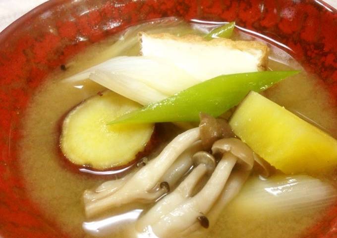 A picture of Hearty Miso Soup with Fall Vegetables.