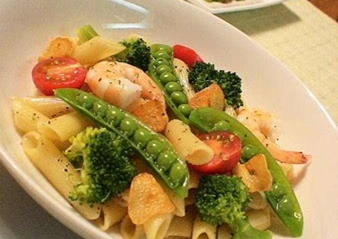 A picture of Penne with Spring Vegetables.