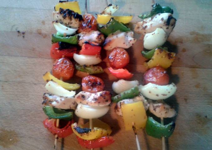 A picture of Honey Mustard Chicken & Vegetable Kabobs.