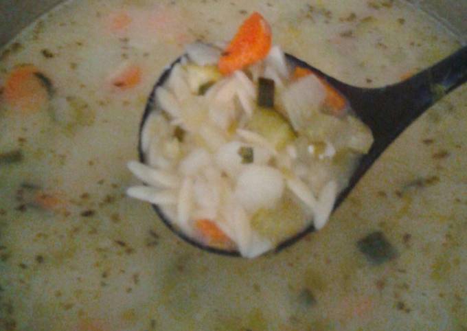 A picture of Voula's Vegetable Avgolemono Soup (Greek Veggie Egg-Lemon Soup).