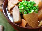 A picture of Filling Tonjiru (miso soup with pork and vegetables).