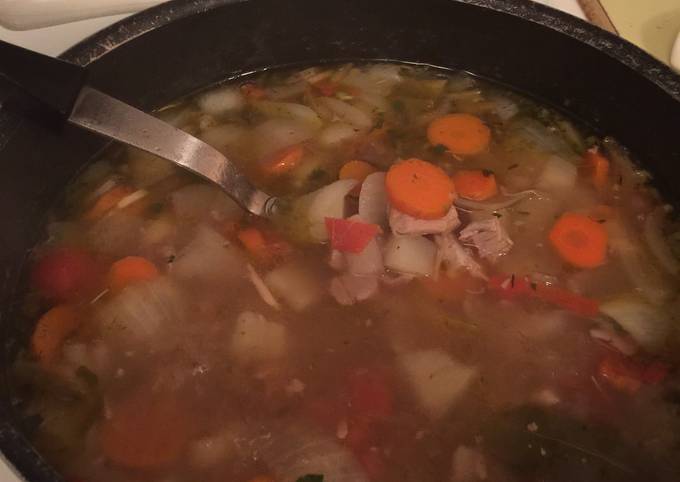 A picture of Left-Over Turkey/Vegetable Soup.