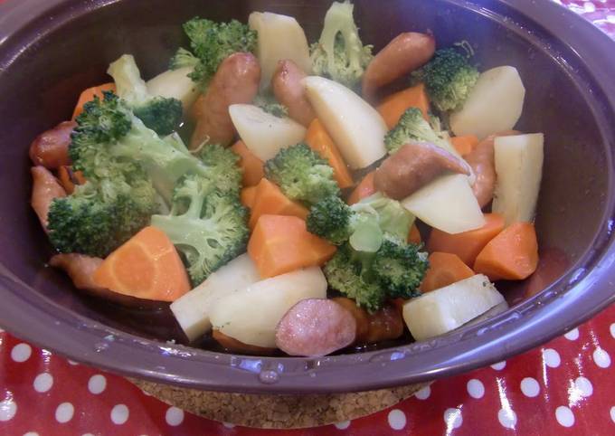 A picture of Vegetables Microwaved in Butter Consommé.