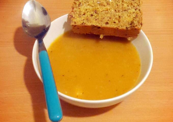 A picture of Root Vegetable Soup with Irish Soda Bread.