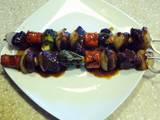 A picture of Beef Short Rib and Vegetable Kabobs.